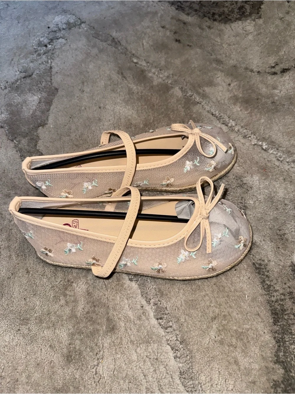 Beige Floral Mary Jane Ballet Flats
